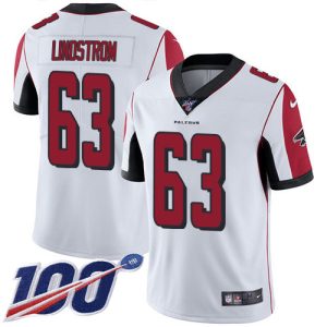 cheap Falcons #63 Chris Lindstrom White Men's Stitched NFL 100th Season Vapor Untouchable Limited Jersey