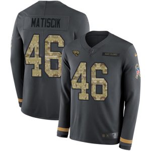 Jaguars #46 Ross Matiscik Anthracite Salute to Service Men's Stitched NFL Limited Therma Long Sleeve Jersey