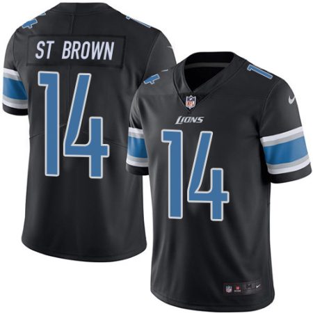 Lions #14 Amon-Ra St. Brown Black Men's Stitched NFL Limited Rush Jersey