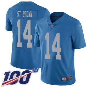 Lions #14 Amon-Ra St. Brown Blue Throwback Men's Stitched NFL 100th Season Vapor Untouchable Limited Jersey