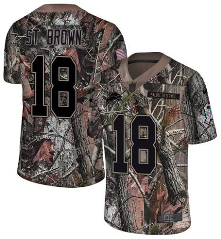 Lions #14 Amon-Ra St. Brown Camo Men's Stitched NFL Limited Rush Realtree Jersey