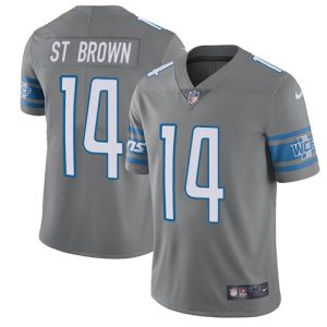 Lions #14 Amon-Ra St. Brown Gray Men's Stitched NFL Limited Rush Jersey