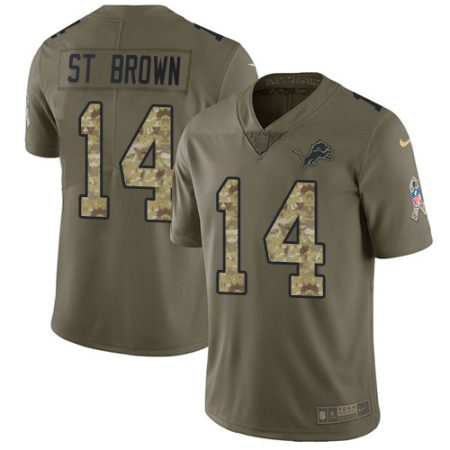 lions #14 amon-ra st. brown olive/camo men's stitched nfl limited 2017 salute to service wholesale jersey