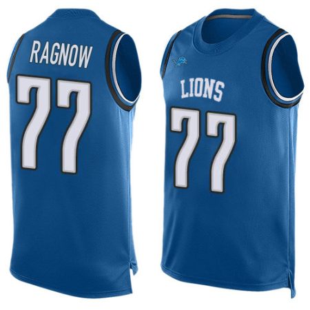 Lions #77 Frank Ragnow Blue Team Color Men's Stitched NFL Limited Tank Top Jersey