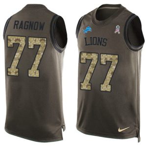 Lions #77 Frank Ragnow Green Men's Stitched NFL Limited Salute To Service Tank Top Jersey