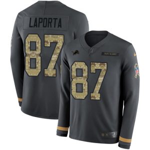 lions #87 sam laporta anthracite salute to service men's stitched nfl limited therma long sleeve wholesale jersey