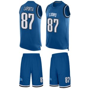 cheap Lions #87 Sam LaPorta Blue Team Color Men's Stitched NFL Limited Tank Top Suit Jersey