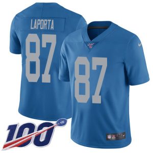 Lions #87 Sam LaPorta Blue Throwback Men's Stitched NFL 100th Season Vapor Untouchable Limited Jersey