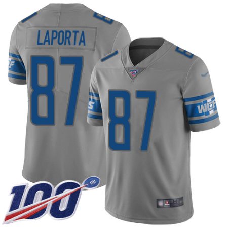 Lions #87 Sam LaPorta Gray Men's Stitched NFL Limited Inverted Legend 100th Season Jersey