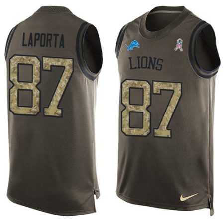 Lions #87 Sam LaPorta Green Men's Stitched NFL Limited Salute To Service Tank Top Jersey