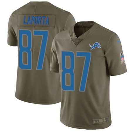 Lions #87 Sam LaPorta Olive Men's Stitched NFL Limited 2017 Salute To Service Jersey