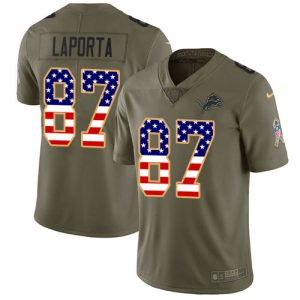 lions #87 sam laporta olive/usa flag men's stitched nfl limited 2017 salute to service wholesale jersey