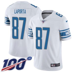 Lions #87 Sam LaPorta White Men's Stitched NFL 100th Season Vapor Untouchable Limited Jersey