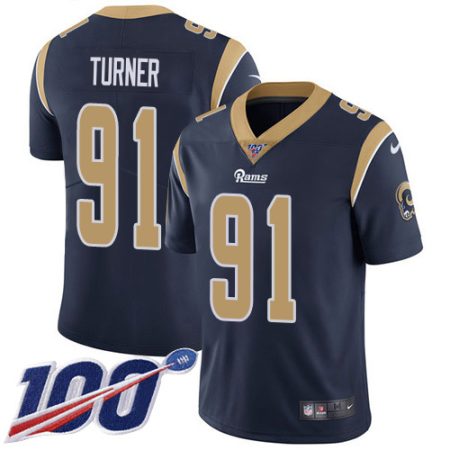 rams #91 kobie turner navy blue team color men's stitched nfl 100th season vapor limited wholesale jersey