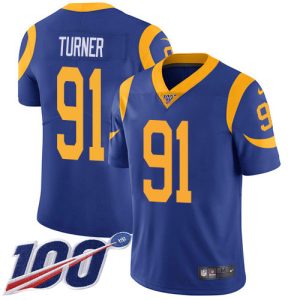 Rams #91 Kobie Turner Royal Blue Alternate Men's Stitched NFL 100th Season Vapor Limited Jersey