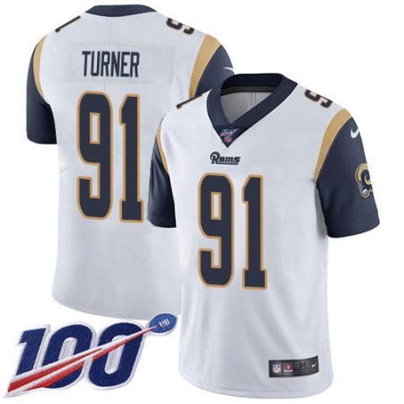 wholesale Rams #91 Kobie Turner White Men's Stitched NFL 100th Season Vapor Limited Jersey