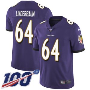 ravens #64 tyler linderbaum purple team color men's stitched nfl 100th season vapor untouchable limited wholesale jersey