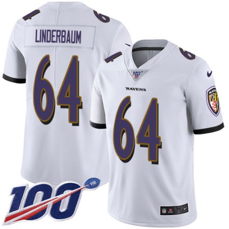 wholesale Ravens #64 Tyler Linderbaum White Men's Stitched NFL 100th Season Vapor Untouchable Limited Jersey