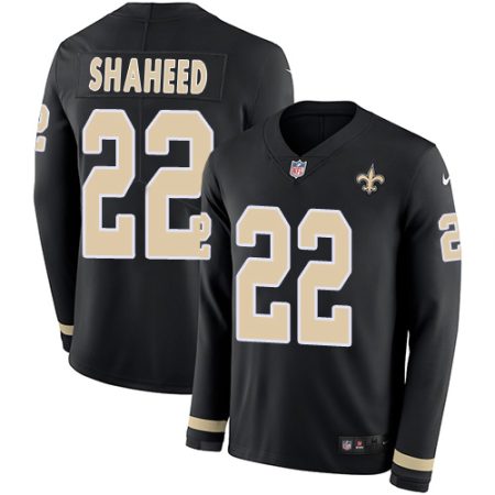 Saints #22 Rashid Shaheed Black Team Color Men's Stitched NFL Limited Therma Long Sleeve Jersey