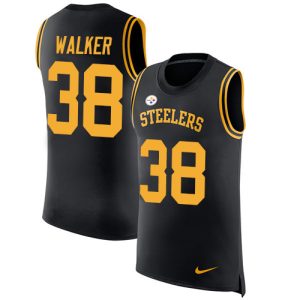 Steelers #38 Mykal Walker Black Team Color Men's Stitched NFL Limited Rush Tank Top Jersey