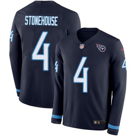 Titans #4 Ryan Stonehouse Navy Blue Team Color Men's Stitched NFL Limited Therma Long Sleeve Jersey