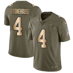 Titans #4 Ryan Stonehouse Olive/Gold Men's Stitched NFL Limited 2017 Salute To Service Jersey