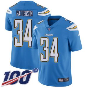 Chargers #34 Jaret Patterson Electric Blue Alternate Men's Stitched NFL 100th Season Vapor Limited Jersey