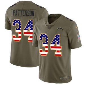 Chargers #34 Jaret Patterson Olive/USA Flag Men's Stitched NFL Limited 2017 Salute To Service Jersey