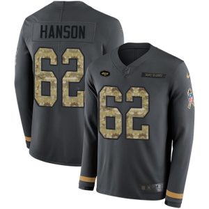 Jets #62 Jake Hanson Anthracite Salute to Service Men's Stitched NFL Limited Therma Long Sleeve Jersey