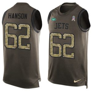 cheap Jets #62 Jake Hanson Green Men's Stitched NFL Limited Salute To Service Tank Top Jersey