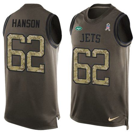 cheap Jets #62 Jake Hanson Green Men's Stitched NFL Limited Salute To Service Tank Top Jersey