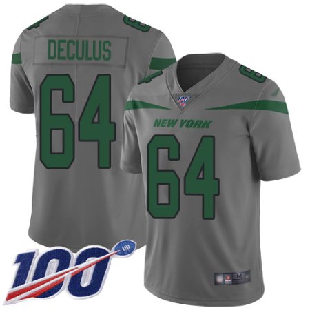 Jets #64 Austin Deculus Gray Men's Stitched NFL Limited Inverted Legend 100th Season Jersey