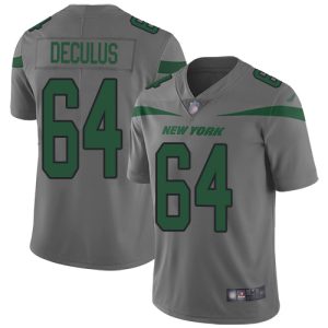 Jets #64 Austin Deculus Gray Men's Stitched NFL Limited Inverted Legend Jersey