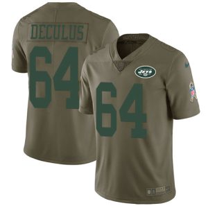 Jets #64 Austin Deculus Olive Men's Stitched NFL Limited 2017 Salute To Service Jersey