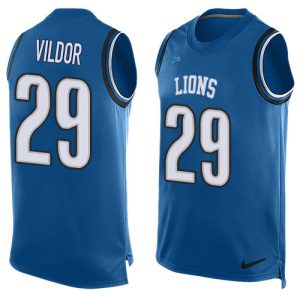 Lions #29 Kindle Vildor Blue Team Color Men's Stitched NFL Limited Tank Top Jersey