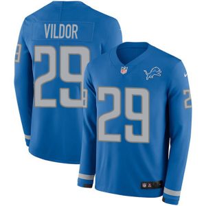 Lions #29 Kindle Vildor Blue Team Color Men's Stitched NFL Limited Therma Long Sleeve Jersey