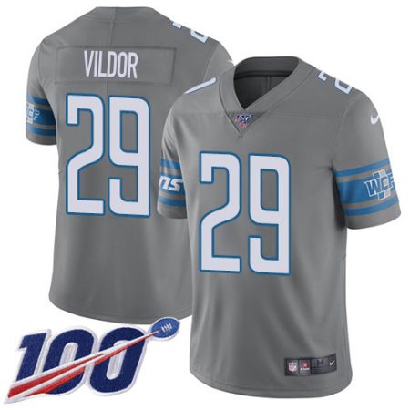 Lions #29 Kindle Vildor Gray Men's Stitched NFL Limited Rush 100th Season Jersey