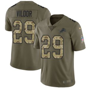 Lions #29 Kindle Vildor Olive/Camo Men's Stitched NFL Limited 2017 Salute To Service Jersey