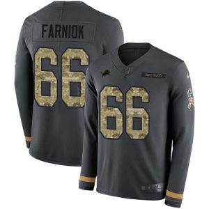 wholesale Lions #66 Matt Farniok Anthracite Salute to Service Men's Stitched NFL Limited Therma Long Sleeve Jersey