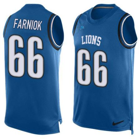 cheap Lions #66 Matt Farniok Blue Team Color Men's Stitched NFL Limited Tank Top Jersey