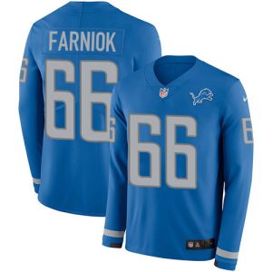 lions #66 matt farniok blue team color men's stitched nfl limited therma long sleeve wholesale jersey