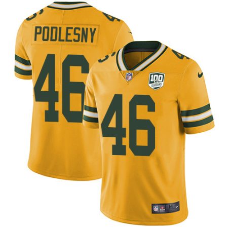 Packers #46 Jack Podlesny Yellow Men's 100th Season Stitched NFL Limited Rush Jersey