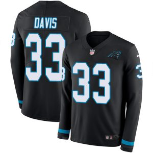 Panthers #33 Tae Davis Black Team Color Men's Stitched NFL Limited Therma Long Sleeve Jersey