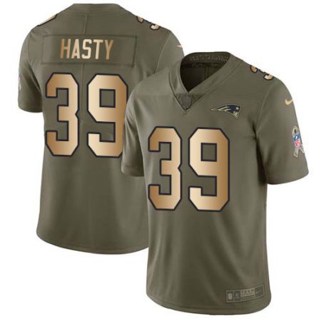 Patriots #39 JaMycal Hasty Olive/Gold Men's Stitched NFL Limited 2017 Salute To Service Jersey