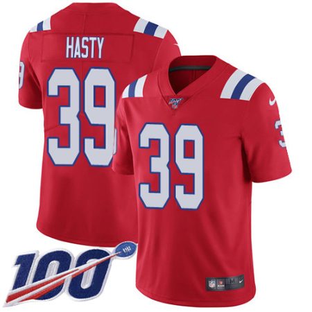 Patriots #39 JaMycal Hasty Red Alternate Men's Stitched NFL 100th Season Vapor Limited Jersey