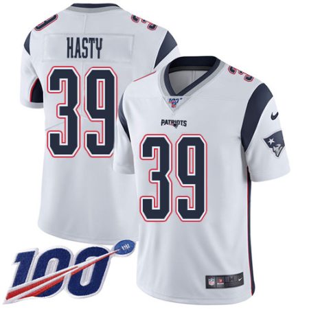 Patriots #39 JaMycal Hasty White Men's Stitched NFL 100th Season Vapor Limited Jersey