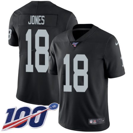 Raiders #18 Jack Jones Black Team Color Men's Stitched NFL 100th Season Vapor Untouchable Limited Jersey