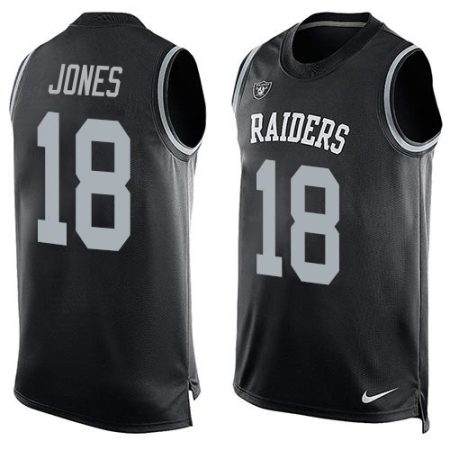 wholesale Raiders #18 Jack Jones Black Team Color Men's Stitched NFL Limited Tank Top Jersey