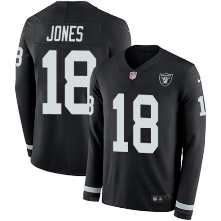 Raiders #18 Jack Jones Black Team Color Men's Stitched NFL Limited Therma Long Sleeve Jersey