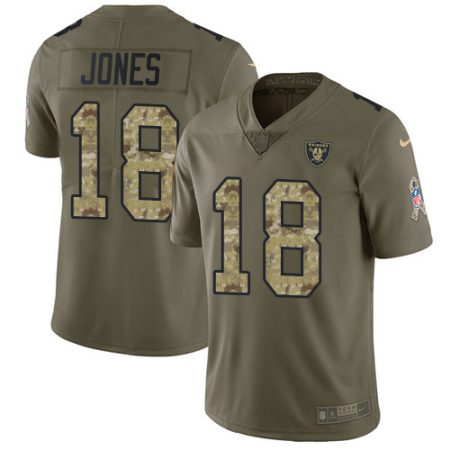 Raiders #18 Jack Jones Olive/Camo Men's Stitched NFL Limited 2017 Salute To Service Jersey